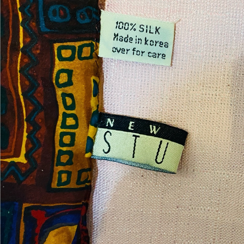 Silk Multicolor Geometric Pattern Scarf - image 5